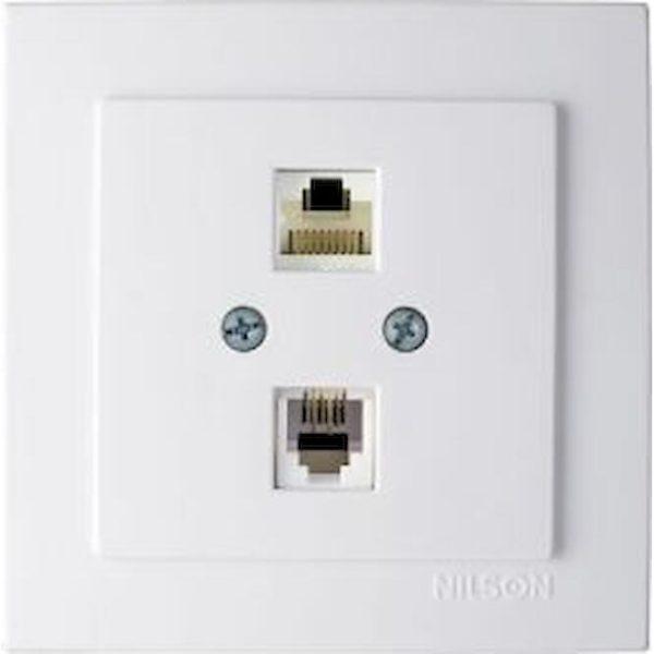 NILSON Λευκή πρίζα δικτύου RJ45-CAT5-RJ11