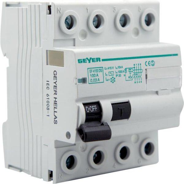 Ρελέ διαρροής 4P 100A 30mA Τύπου AC 415V
