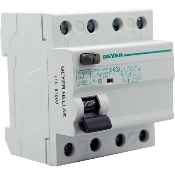 Ρελέ διαρροής 4P 25A 300mA Τύπου AC 415V