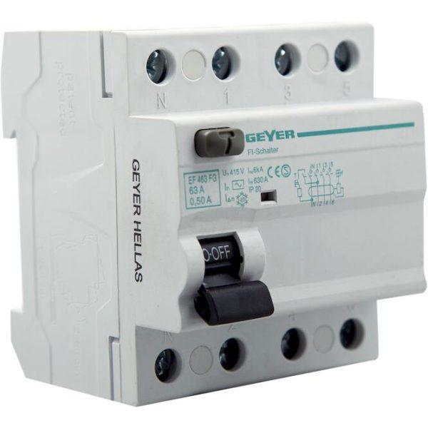 Ρελέ διαρροής 4P 63A 500mA Τύπου AC 415V