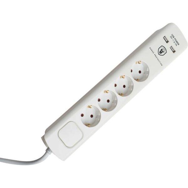 Πολύπριζο 4 Θέσεων Διακόπτη 2 USB