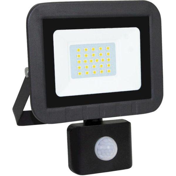 Προβολέας LED 20W 6500K 1700lm IP44 Μαύρος με αισθητήρα κίνησης